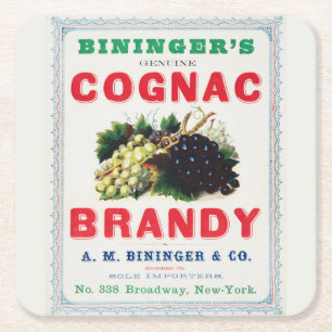 Vintage Ad for Biningers Cognac Brandy. Rechteckiger Pappuntersetzer