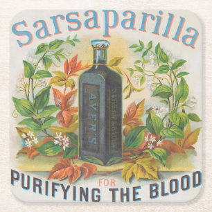Vintage Ad für Ayer's Sarsaparilla. Rechteckiger Pappuntersetzer