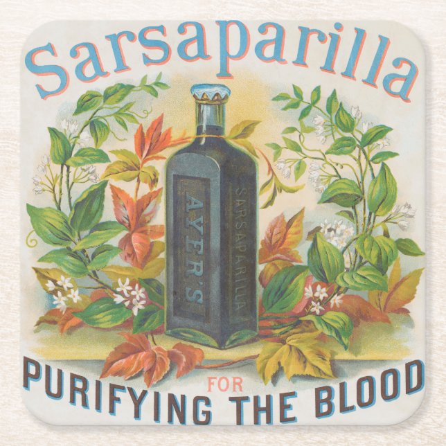 Vintage Ad für Ayer's Sarsaparilla. Rechteckiger Pappuntersetzer (Vorderseite)