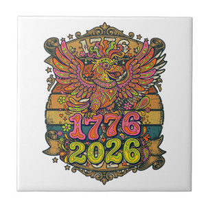 Vintage Adler 1776 2026-Shirt Bubble Patriotisch Fliese
