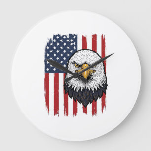 Vintage-Adler-Amerikanische-Flagge-Patriotisches-S Große Wanduhr