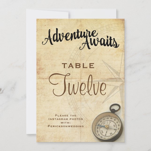 Vintage Adventure Travel Wedding Tischnummer (Vorderseite)