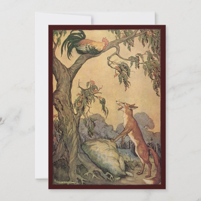 Vintage Aesop's Fables, Fox, Rooster und der Hund (Vorderseite)
