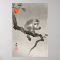 Vintage-Affe und Obst, japanischer Retro-Stil
