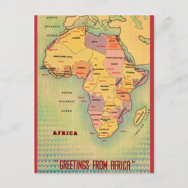Vintage-Afrika-Karte Postkarte (Vorderseite)