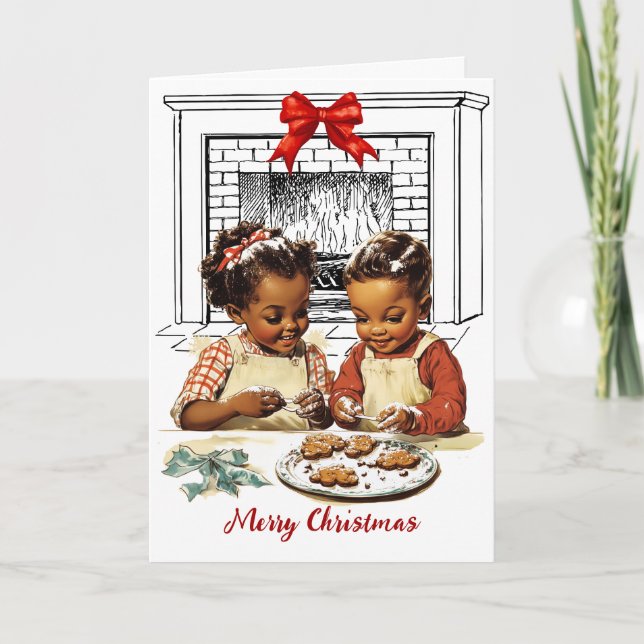 Vintage afroamerikanische Weihnachtskarte Feiertagskarte (Vorderseite)
