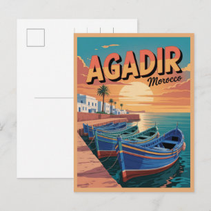 Vintage Agadir Stadtstrand Marokko Reiseandenken Postkarte