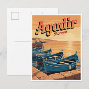 Vintage Agadir Stadtstrand Marokko Reiseandenken Postkarte