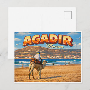 Vintage Agadir Stadtstrand Marokko Reiseandenken Postkarte
