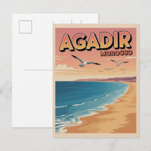 Vintage Agadir Stadtstrand Marokko Reiseandenken Postkarte
