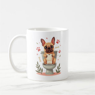 Vintage aggressiver französischer Bulldogge mit To Kaffeetasse