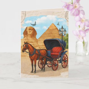 Vintage-Ägypten-Pferdekutschen-Kunst – Retro-Reise Karte