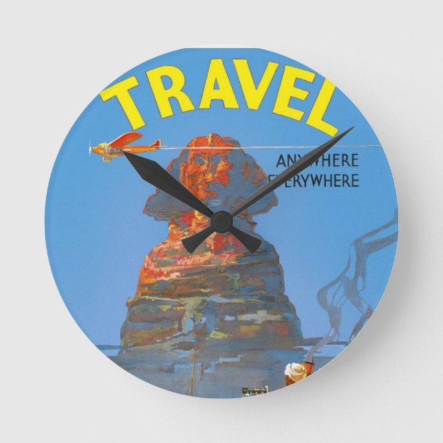 Vintage ägyptische Luftreisewerbung Runde Wanduhr (Vorderseite)