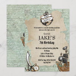 Vintage Ahoy Matey Pirate Geburtstagspartei Weltka Einladung