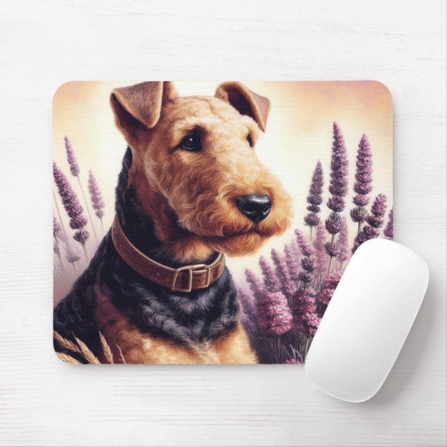 Vintage-Airedale-Terrier-Gemälde Mousepad (Mit Mouse)