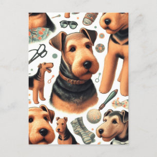 Vintage Airedale Terrier nahtlos Postkarte