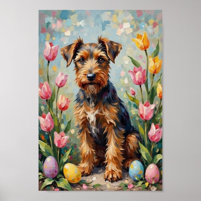 Vintage-Airedale-Terrier-Oster-Garten-Kunst Poster (Vorne)