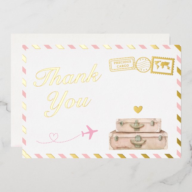 Vintage Airline Baby Girl Douche Carte de remercie (Recto/Verso)