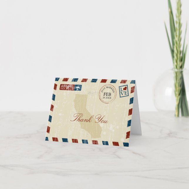 Vintage Airmail Californie Mariage Merci (Devant)