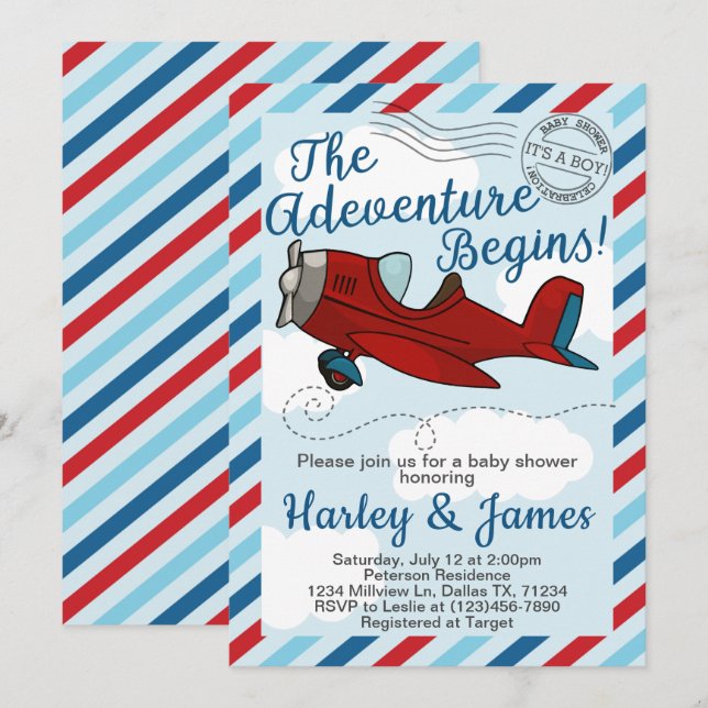 Vintage Airplane-Baby-Dusche Einladung (Vorne/Hinten)
