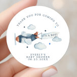 Vintage Airplane Boy Baby Shooter Vielen Dank Runder Aufkleber<br><div class="desc">Vintage Airplane Boy Baby Shower Vielen Dank für den klassischen Round Sticker. Dieses Design verfügt über ein ansprechendes Vintages Flugzeug. Personalisieren Sie dieses individuelle Design mit Ihrem eigenen Text und Ihren eigenen Details.</div>