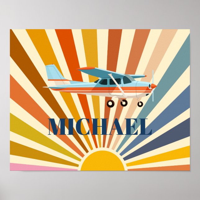 Vintage Airplane Cessna Retro Sunset Custom Poster (Vorne)