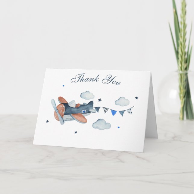 Vintage Airplane Clouds Babydusche Vielen Dank Karte (Vorderseite)