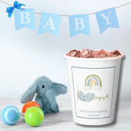 Vintage Airplane Rainbow Clouds Boy Baby Shower  Pappbecher