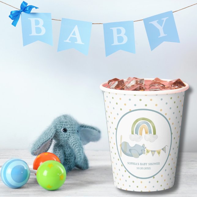 Vintage Airplane Rainbow Clouds Boy Baby Shower Pappbecher (Von Creator hochgeladen)