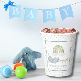 Vintage Airplane Rainbow Clouds Boy Baby Shower  Pappbecher
