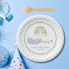 Vintage Airplane Rainbow Clouds Boy Baby Shower  Pappteller
