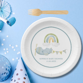 Vintage Airplane Rainbow Clouds Boy Baby Shower  Pappteller