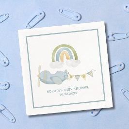 Vintage Airplane Rainbow Clouds Boy Baby Shower  Serviette