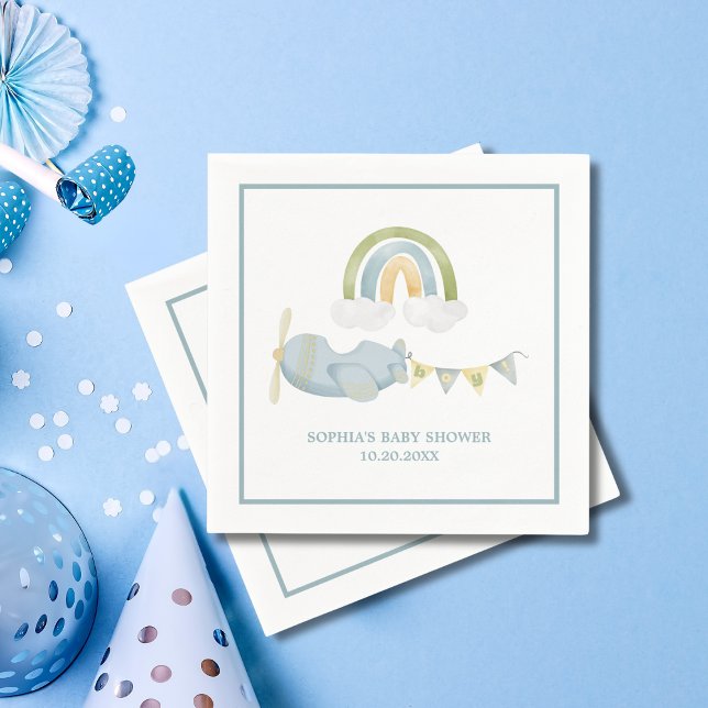 Vintage Airplane Rainbow Clouds Boy Baby Shower  Serviette (Von Creator hochgeladen)