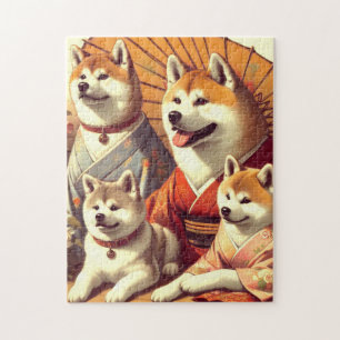 Vintage-Akita-Hunde-Gemälde