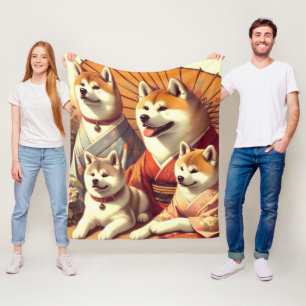Vintage-Akita-Hunde-Gemälde Fleecedecke