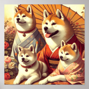 Vintage-Akita-Hunde-Gemälde Poster