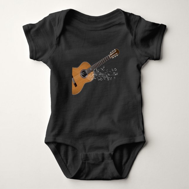 Vintage Akustikgitarre-grafische Noten Baby Strampler (Vorderseite)