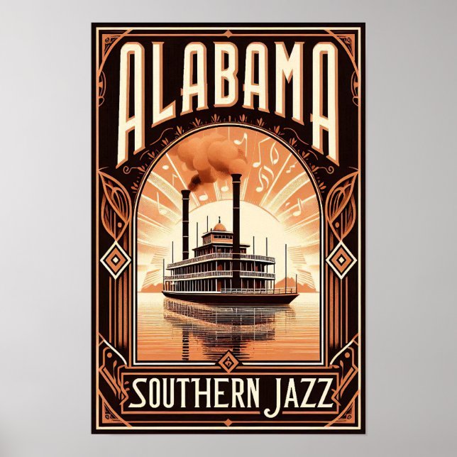 Vintage Alabama Jazz Riverboat Poster (Devant)