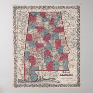 Vintage Alabama Landkreis Map (1859) Poster