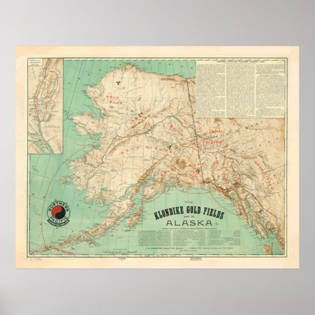 Vintage Alaska Gold Fields Map (1898) Poster (Vorne)