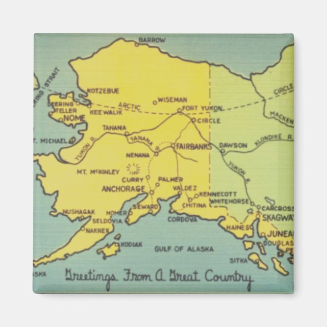 Vintage Alaska-Karte - Bering Strait, Nome, Barrow Magnet (Vorne)
