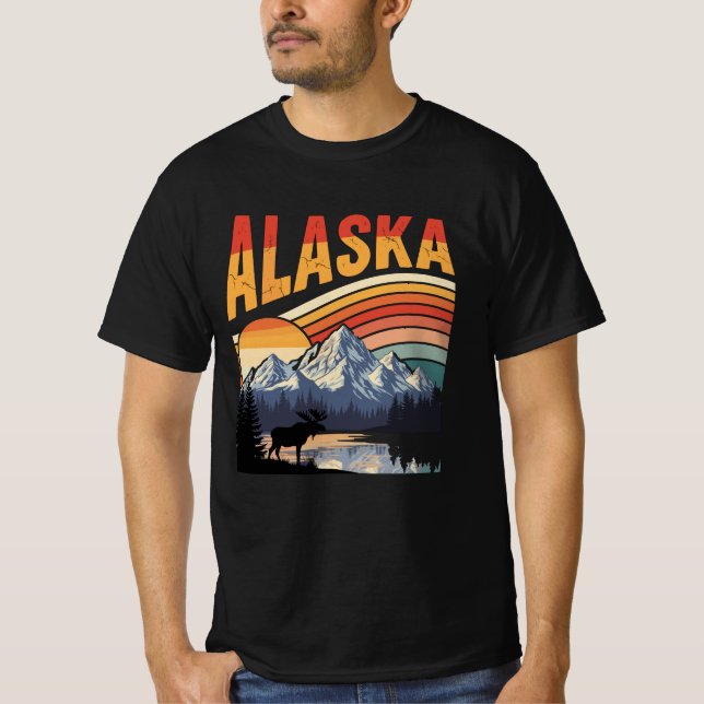 Vintage Alaska Mountain Sunset T-Shirt (Vorderseite)