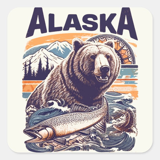 Vintage Alaska-Natur Quadratischer Aufkleber (Vorderseite)