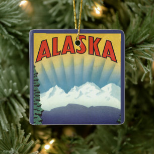 Vintage-Alaska-Reiseposter-Kunst, landschaftliche Keramikornament