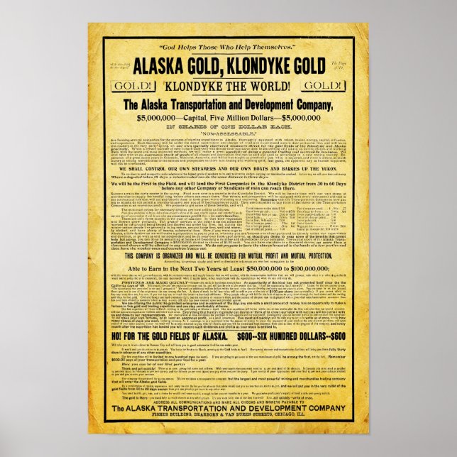 Vintage Alaskan Klondike Gold Rush Travel Poster (Vorne)