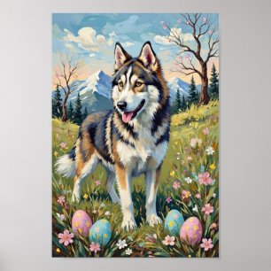 Vintage Alaskan Malamute Osterfrühlingskunst Poster