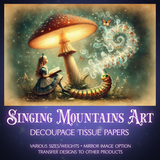 Vintage Alice Caterpillar Mushroom Art Decoupage Seidenpapier (Von Creator hochgeladen)