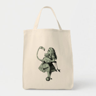 Vintage Alice & Flamingo im Wunderland Tragetasche