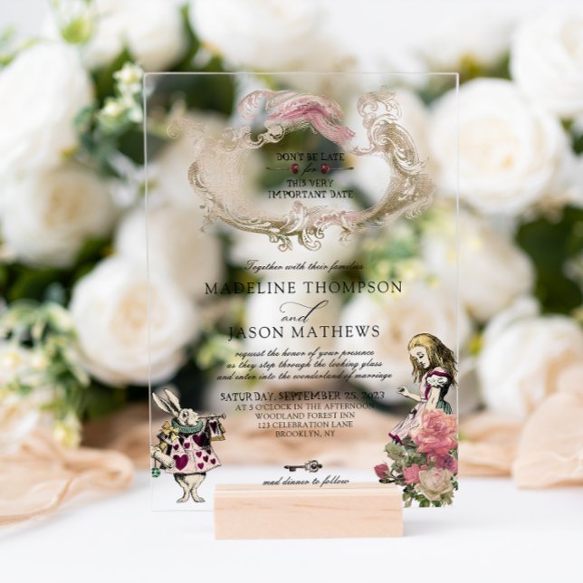 Vintage Alice im Wunderland Aquamarin Blush Acryleinladungen (Von Creator hochgeladen)